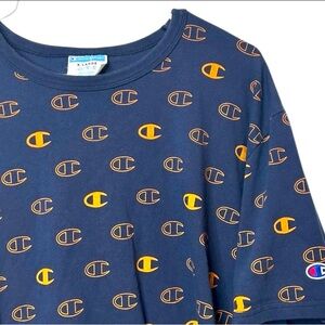 Champion Menโs XL Navy Orangeโ All Over Logo Graphic T-Shirt Short Sleeve